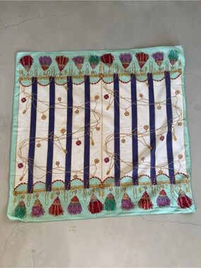 VTG Trussardi Cotton Square Neckerchief Scarf Tassel Stripe Handkerchief Bandana